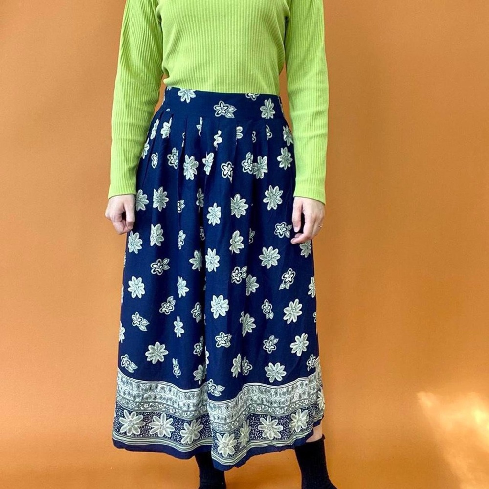 Vintage Blue Floral Maxi Skirt Sz M